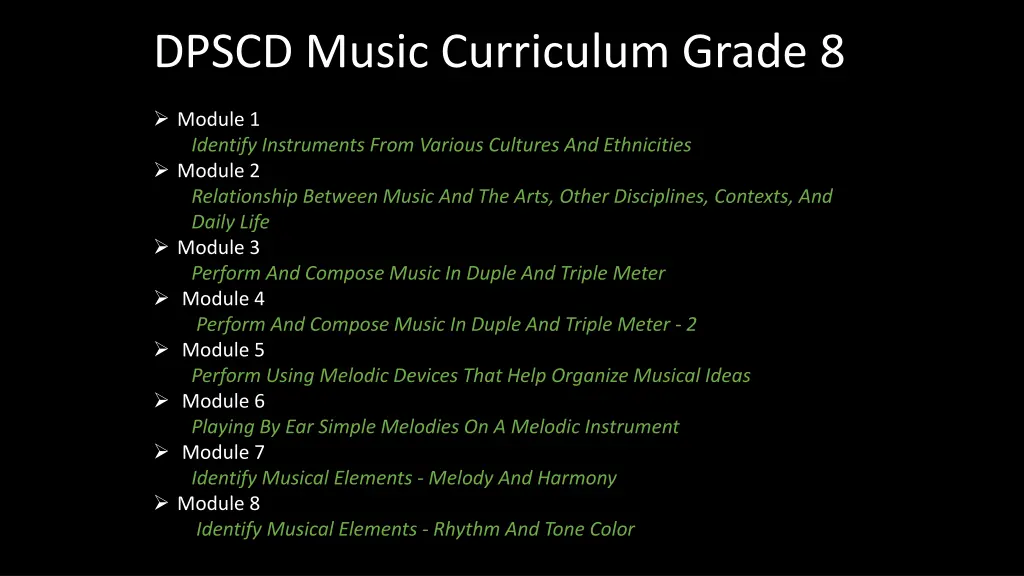 dpscd music curriculum grade 8