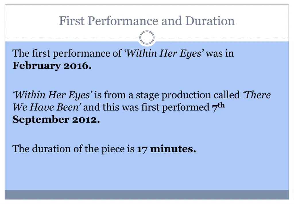 first performance and duration