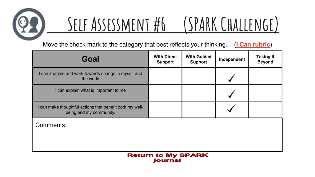 self assessment 6 spark challenge