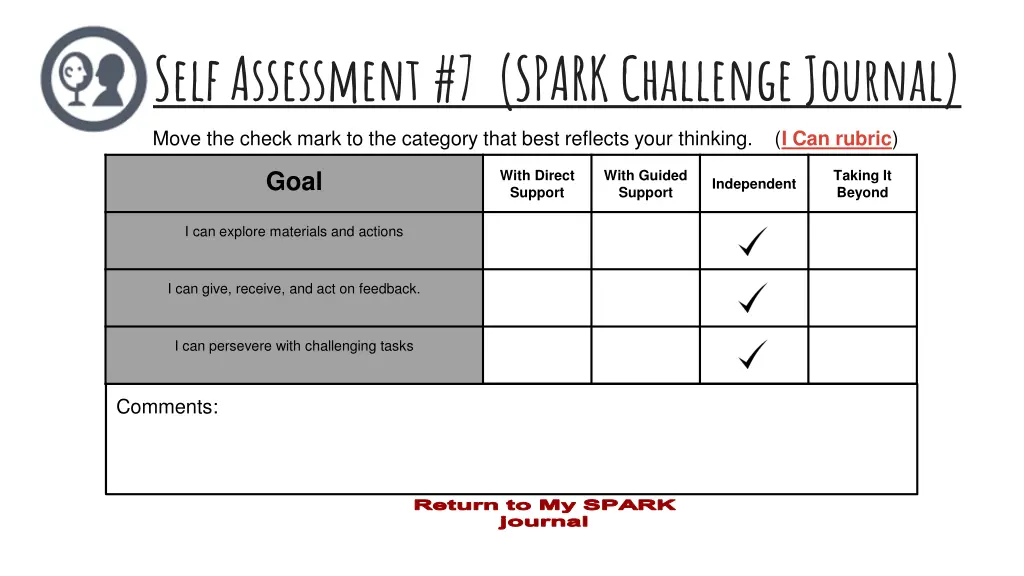self assessment 7 spark challenge journal