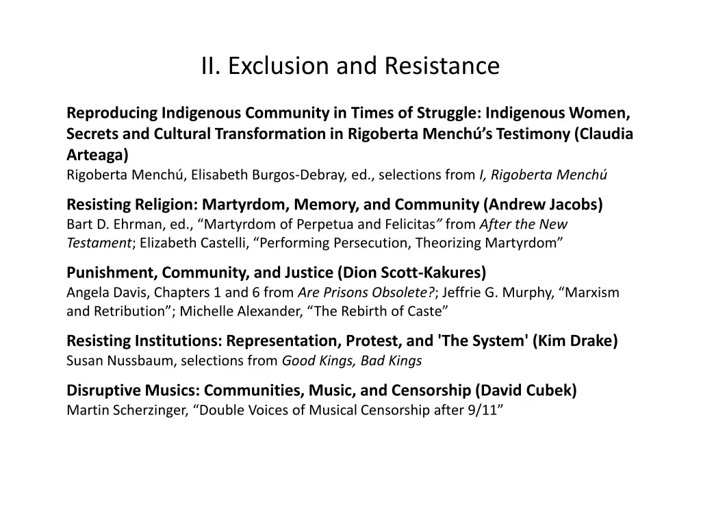 ii exclusion and resistance