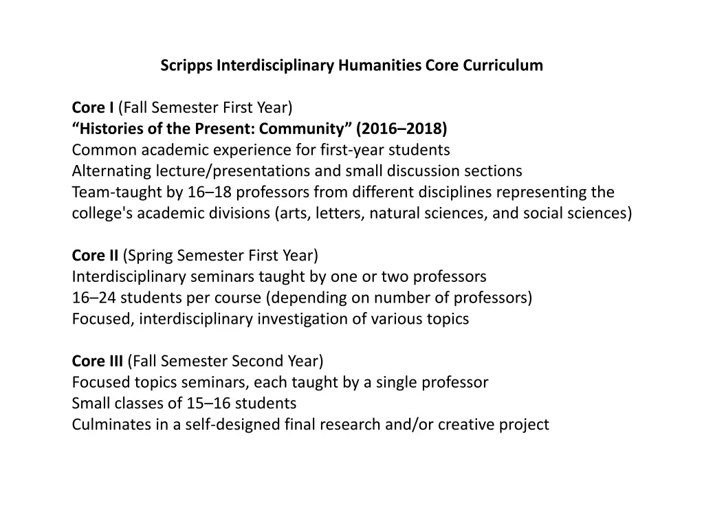 scripps interdisciplinary humanities core