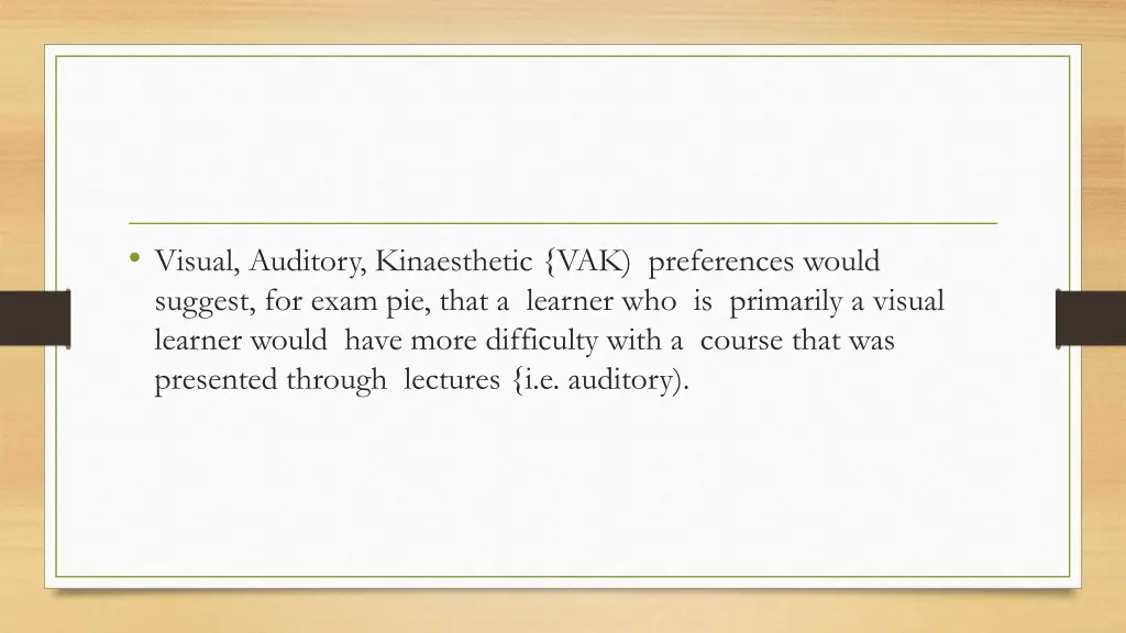 visual auditory kinaesthetic vak preferences