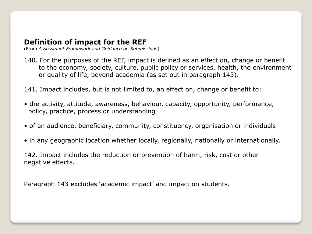 definition of impact for the ref from assessment