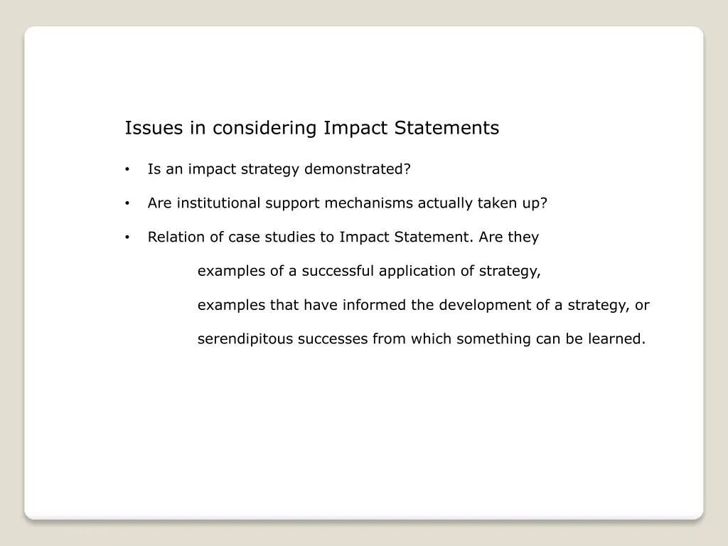 issues in considering impact statements