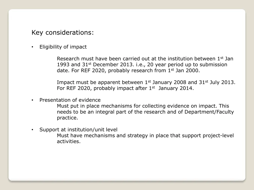 key considerations