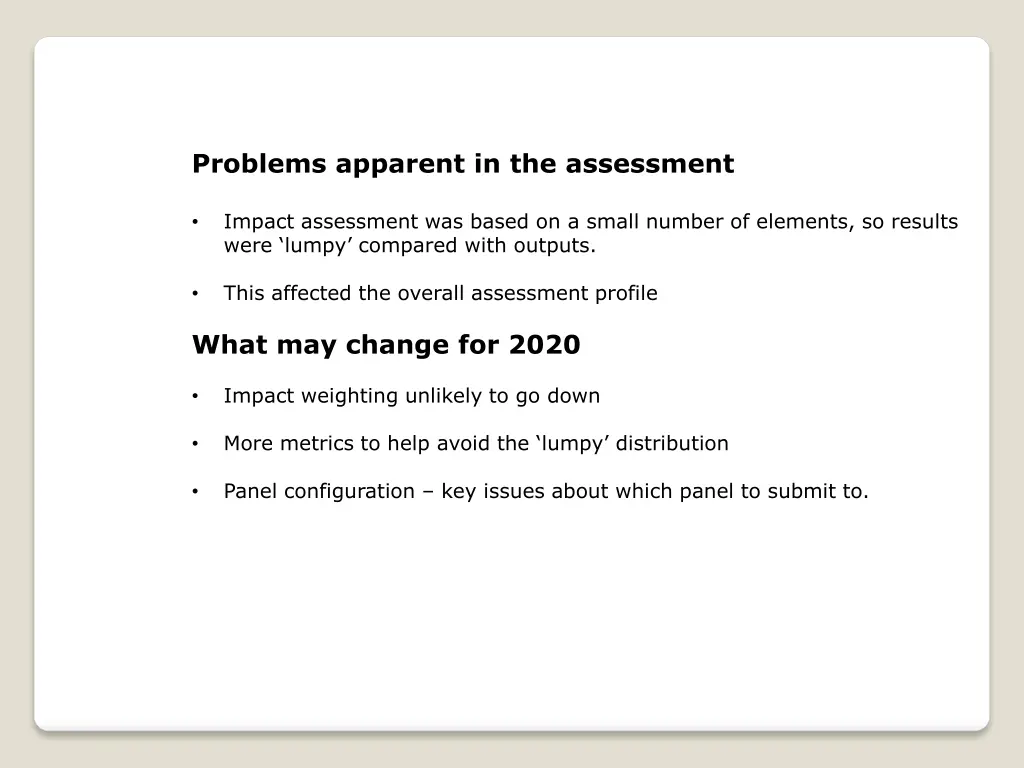problems apparent in the assessment