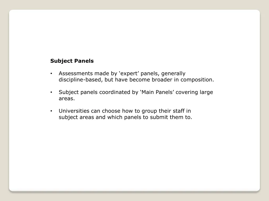 subject panels