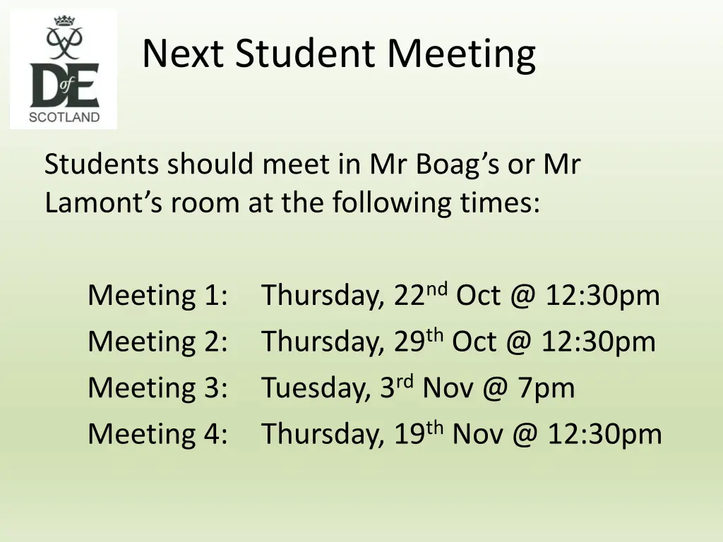 next student meeting