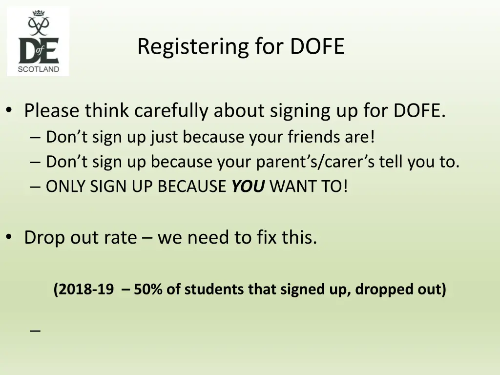 registering for dofe