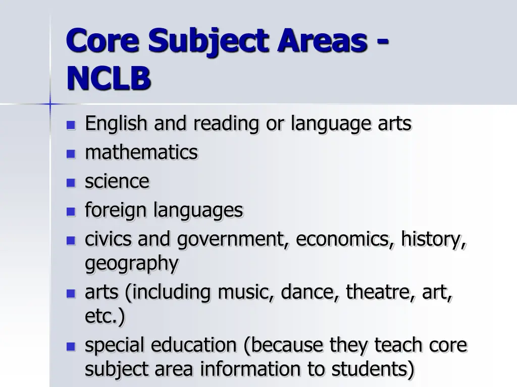 core subject areas nclb