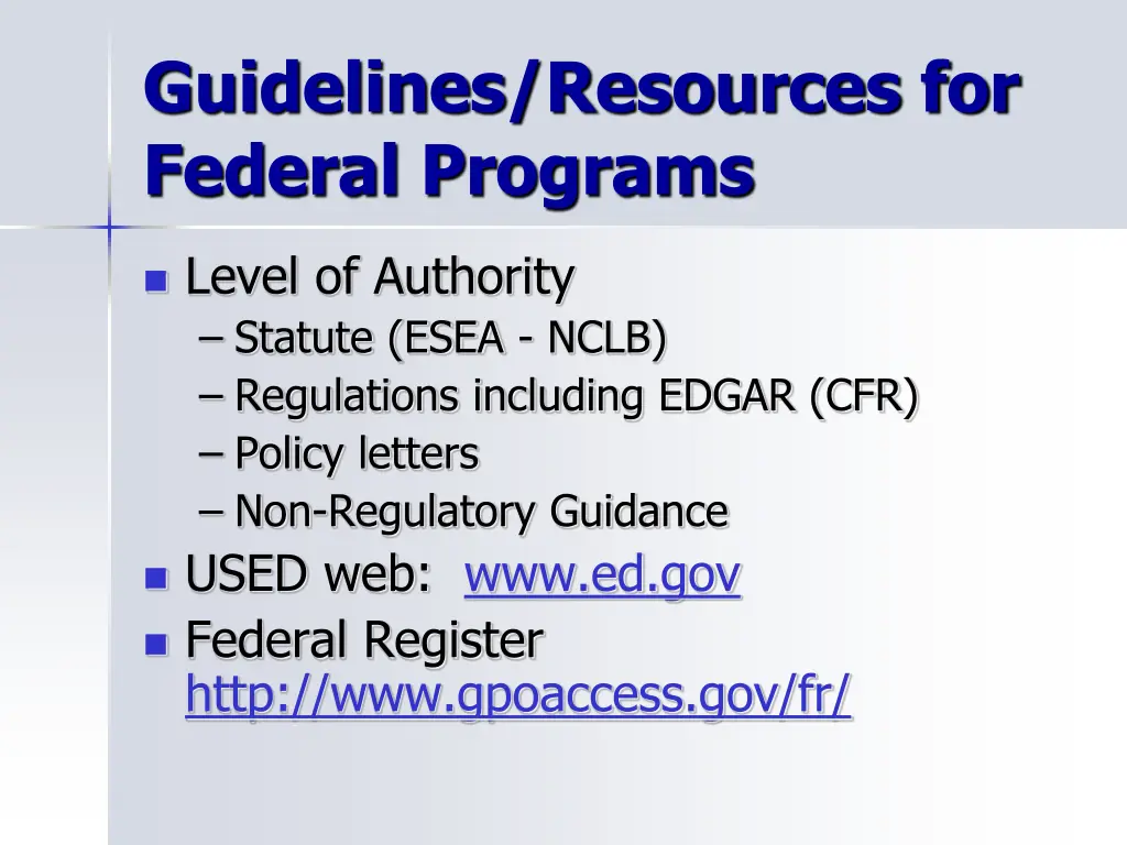 guidelines resources for federal programs