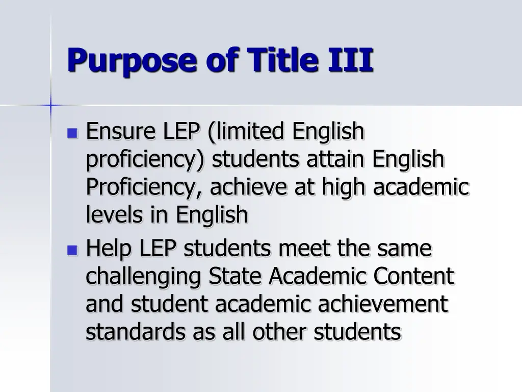 purpose of title iii