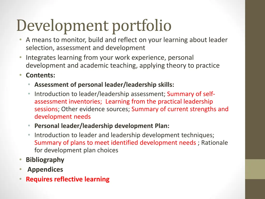 development portfolio a means to monitor build