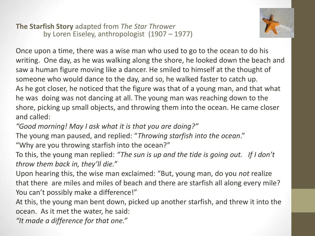 the starfish story adapted from the star thrower