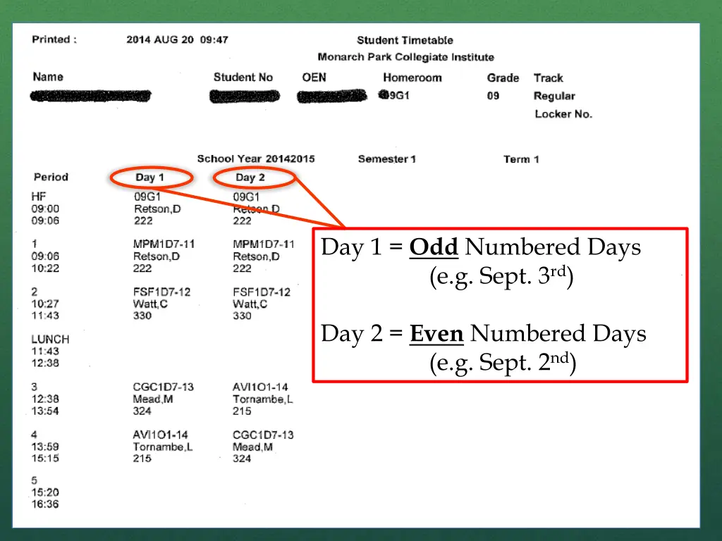 day 1 odd numbered days e g sept 3 rd