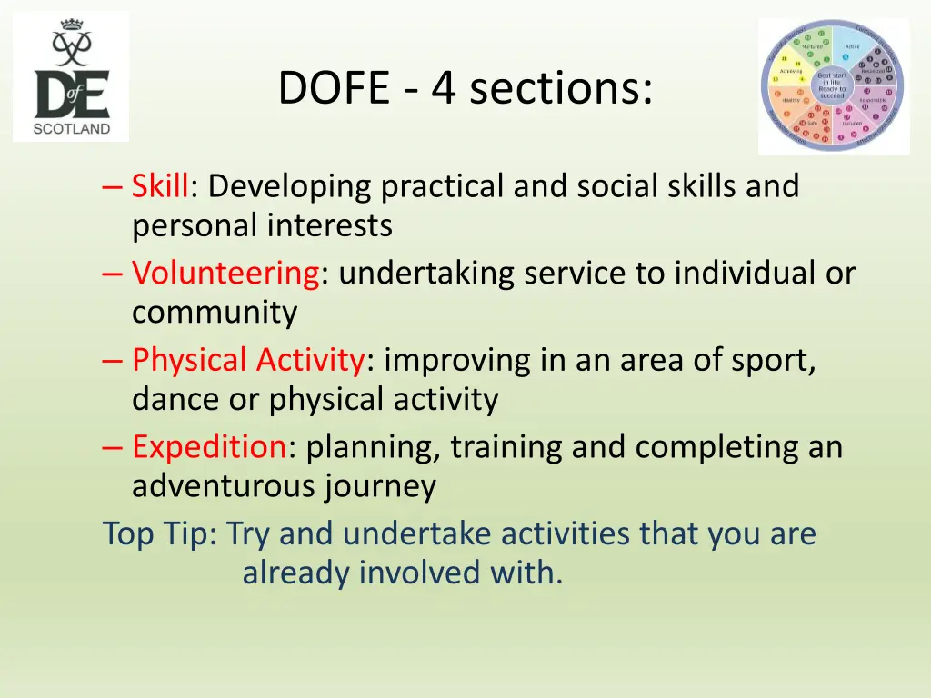 dofe 4 sections