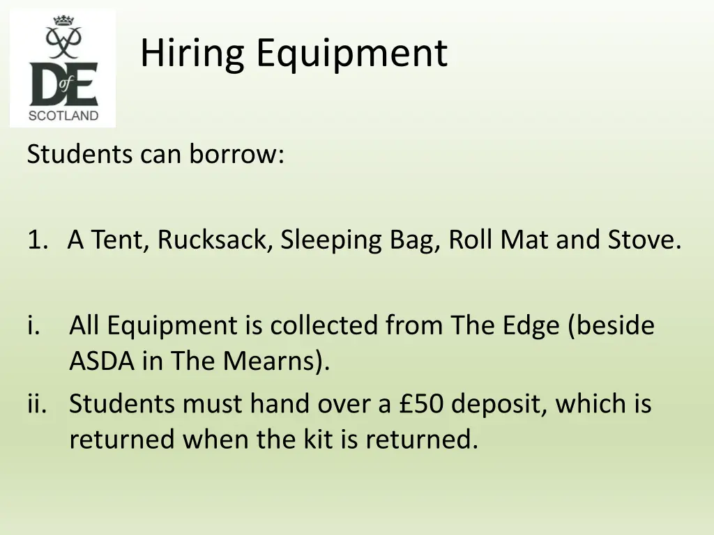 hiring equipment