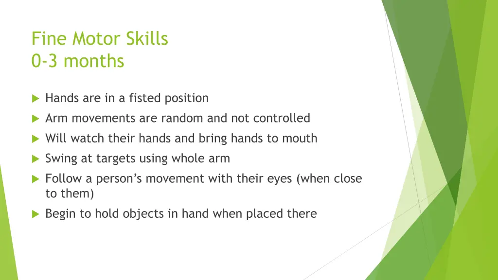 fine motor skills 0 3 months