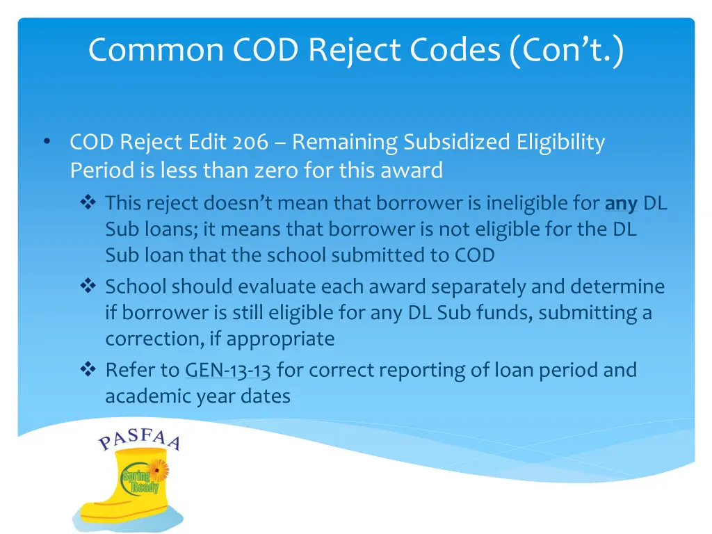 common cod reject codes con t 1