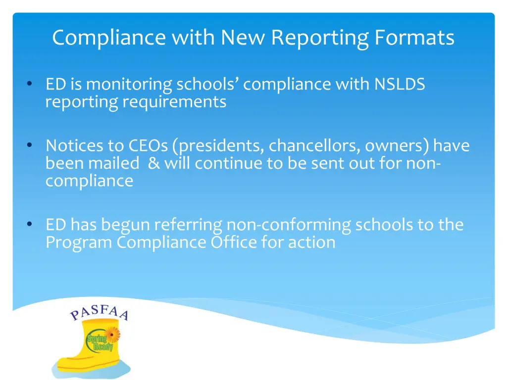 compliance with new reporting formats