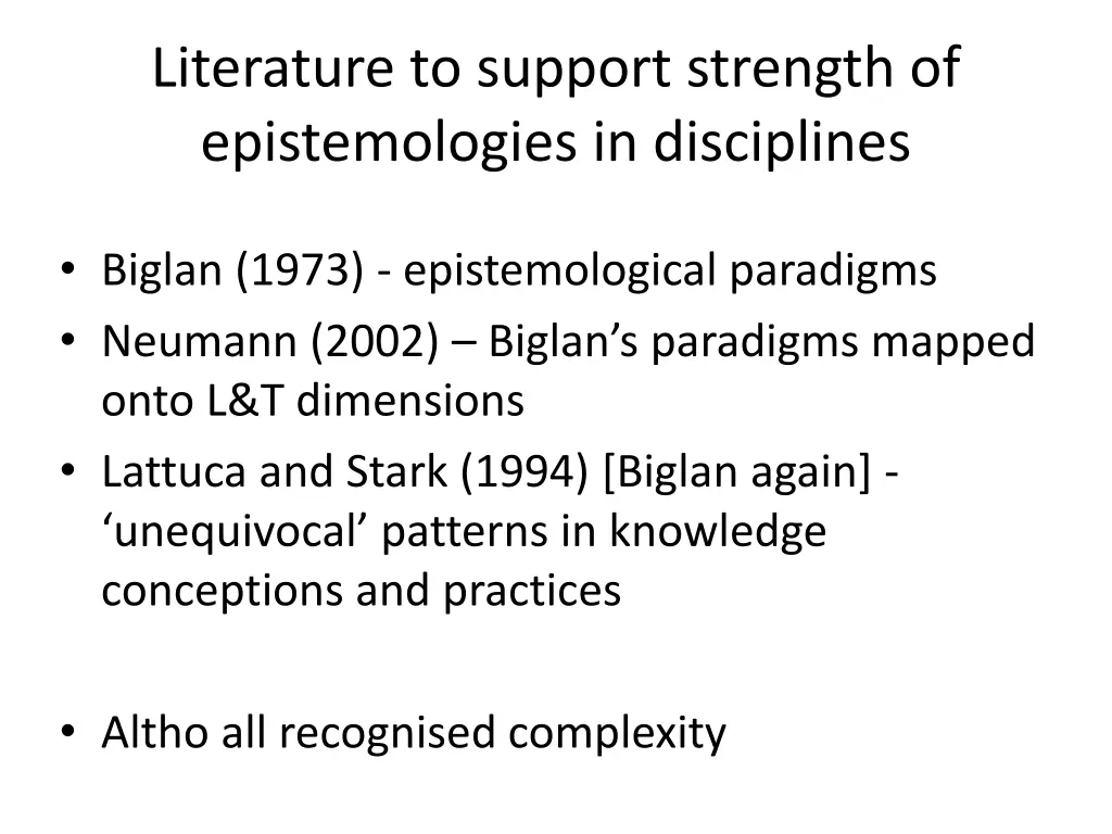 literature to support strength of epistemologies