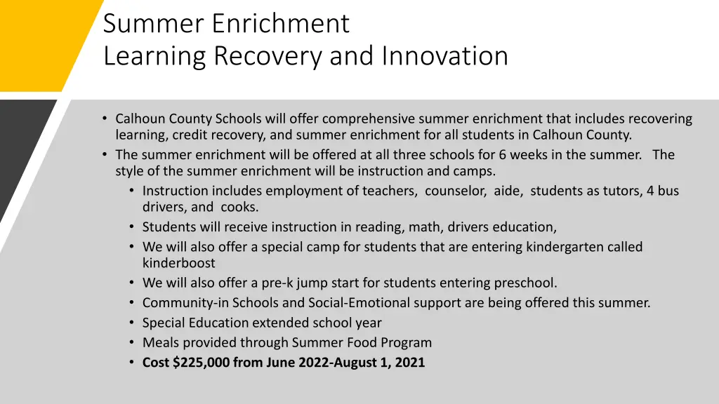 summer enrichment learning recovery and innovation
