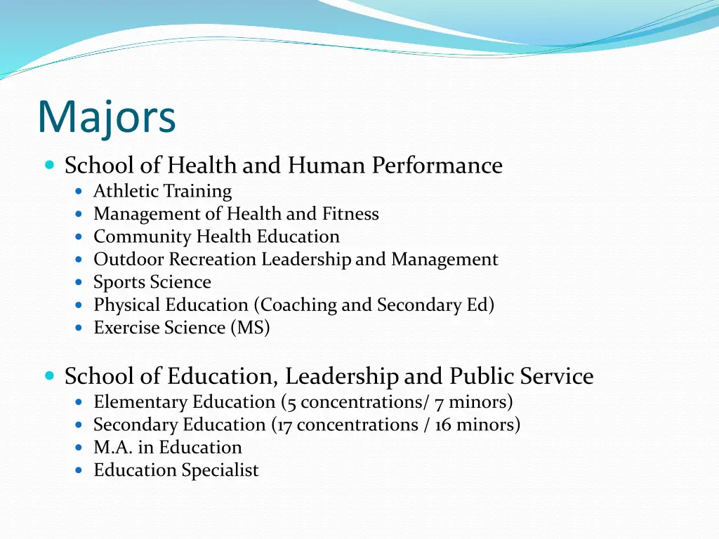 majors school of health and human performance