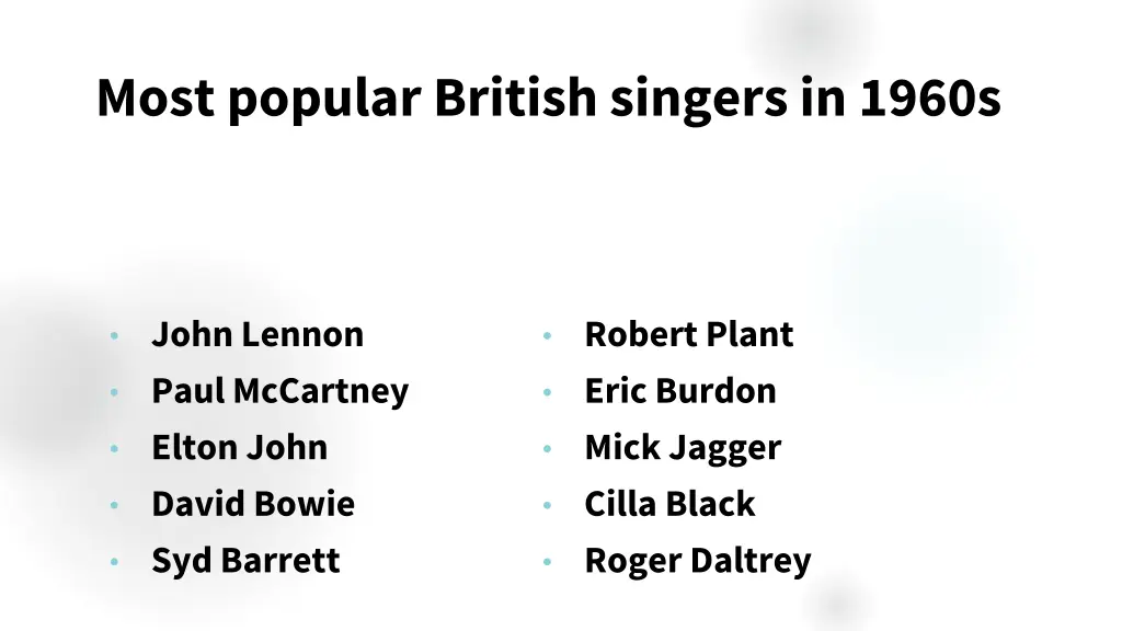 most popular british singers in 1960s 1