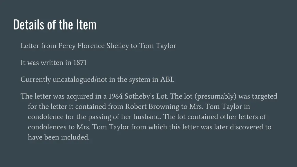 details of the item