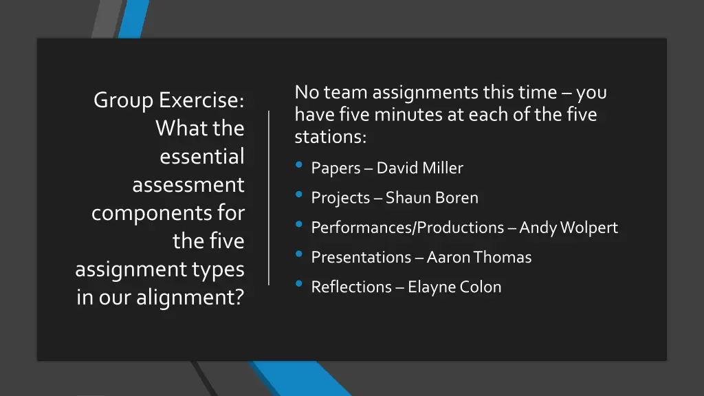 no team assignments this time you have five