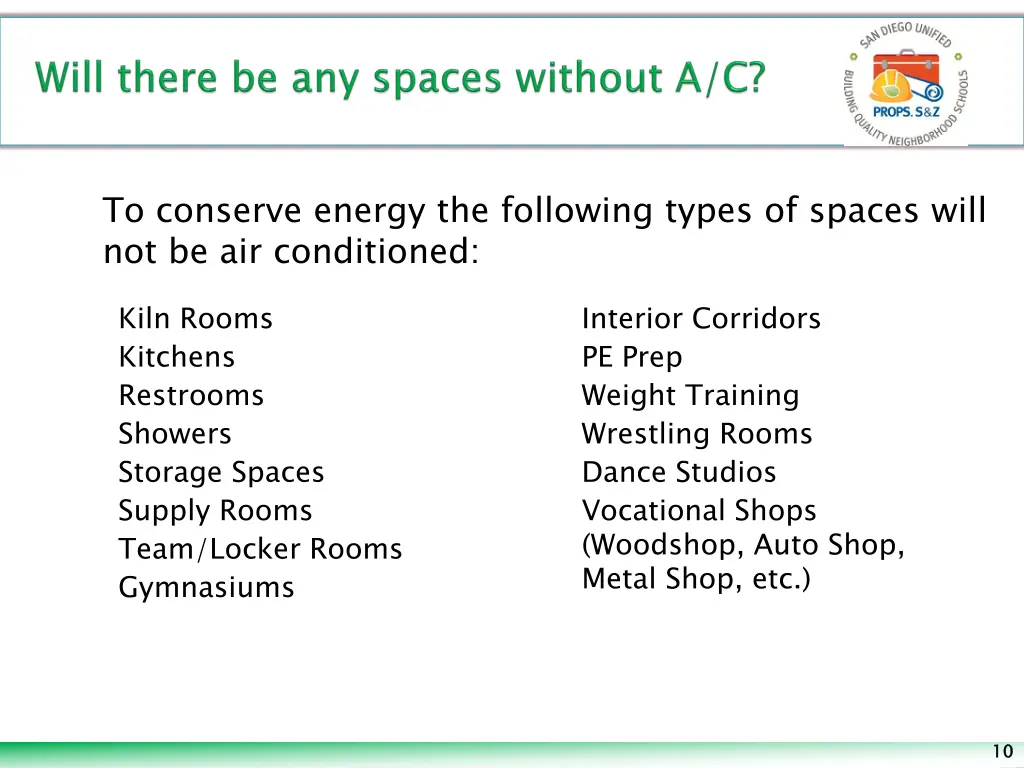 to conserve energy the following types of spaces