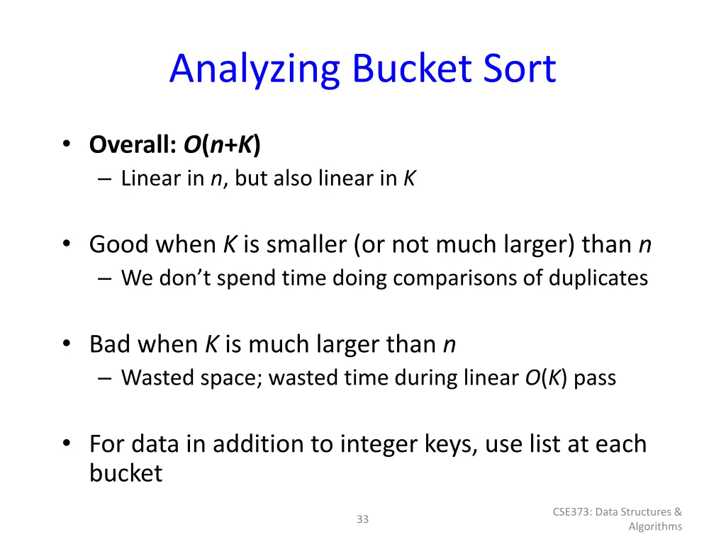 analyzing bucket sort