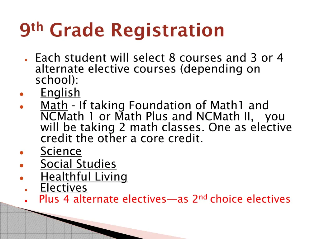 9 th grade registration