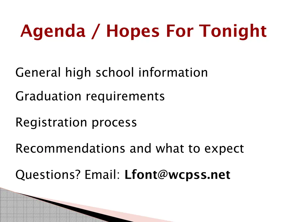 agenda hopes for tonight