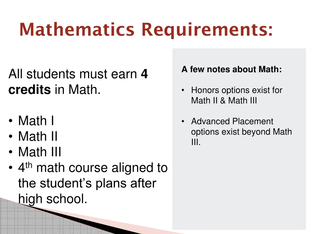 mathematics requirements