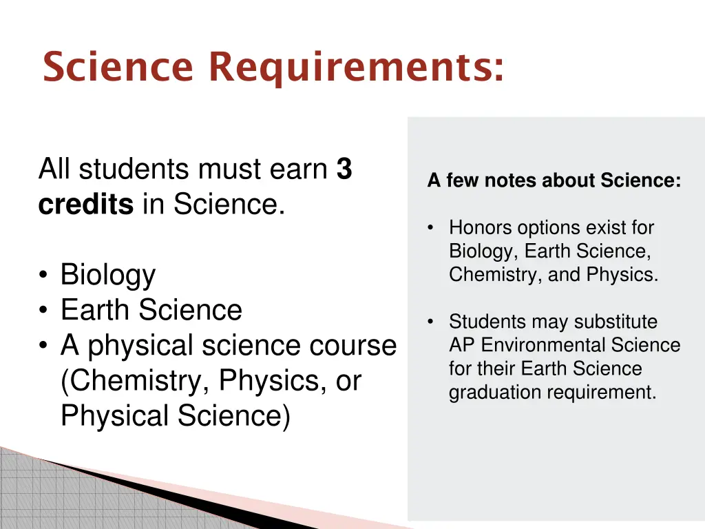 science requirements