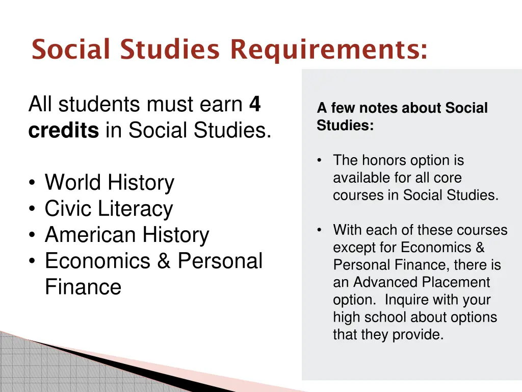 social studies requirements