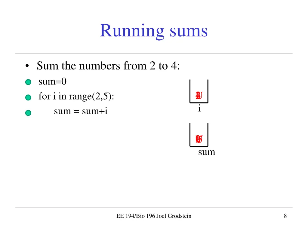running sums