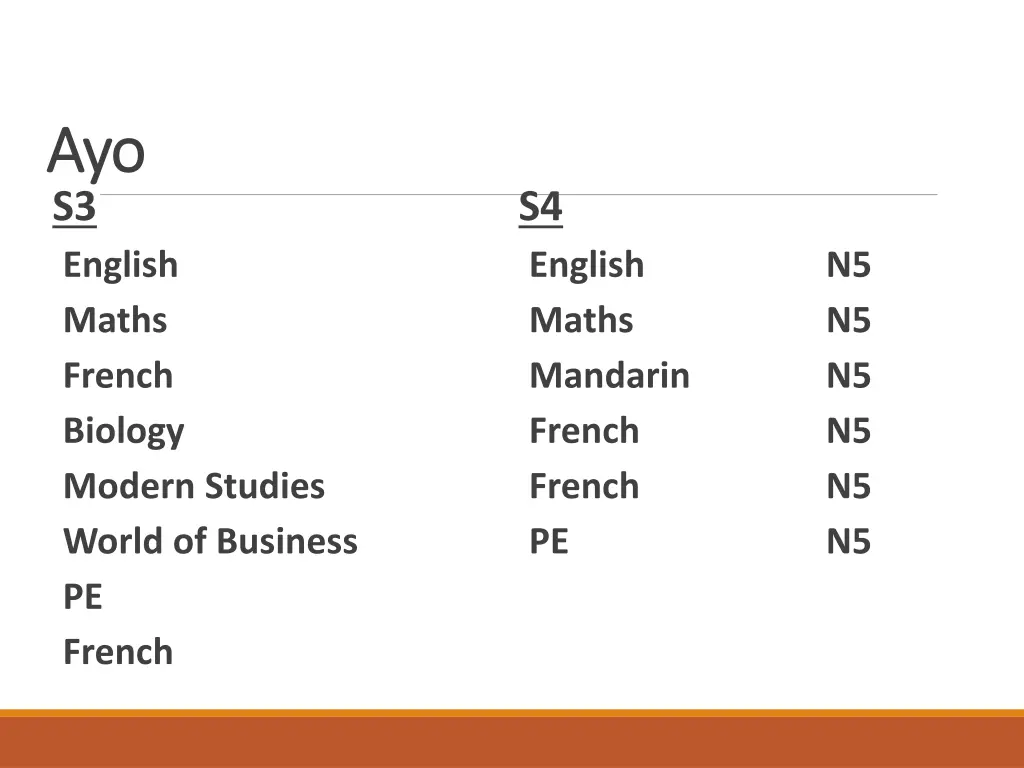 ayo ayo s3 english maths french biology modern