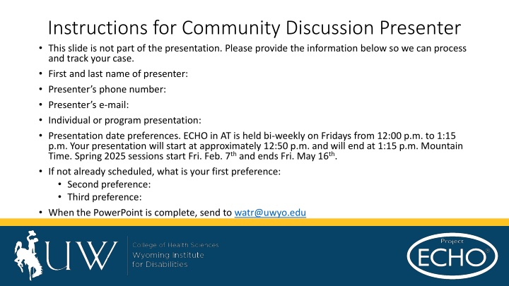 instructions for community discussion presenter