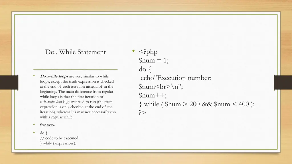 php num 1 do echo execution number