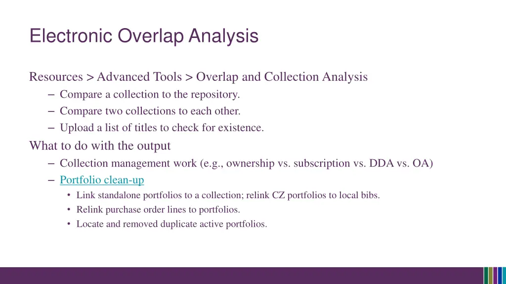 electronic overlap analysis
