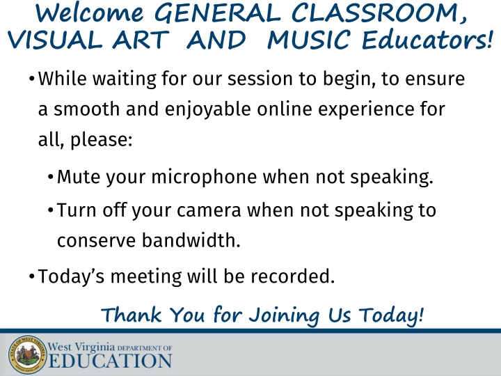 welcome general classroom visual art and music