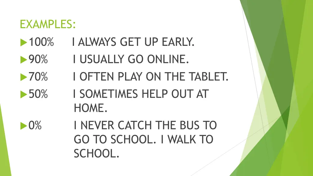 examples 100 i always get up early 90 i usually