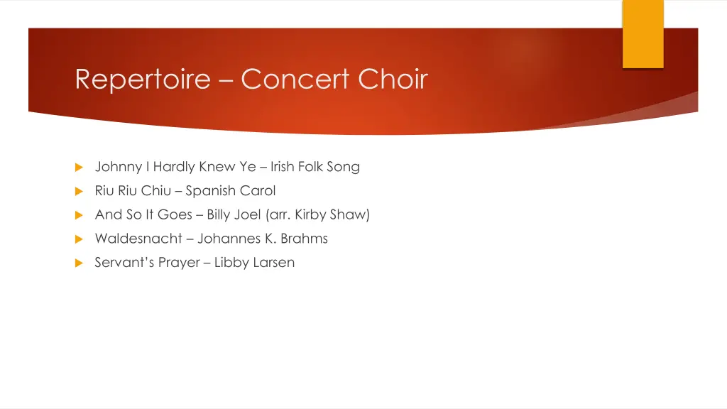 repertoire concert choir