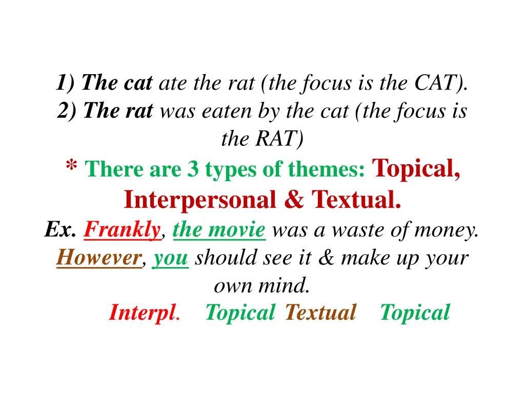 1 the cat ate the rat the focus