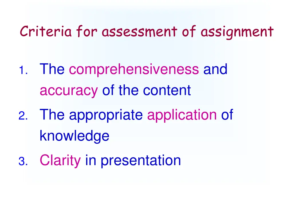 criteria for assessment of assignment