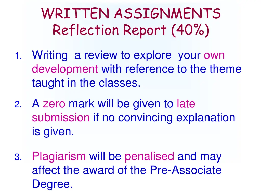 written assignments reflection report 40