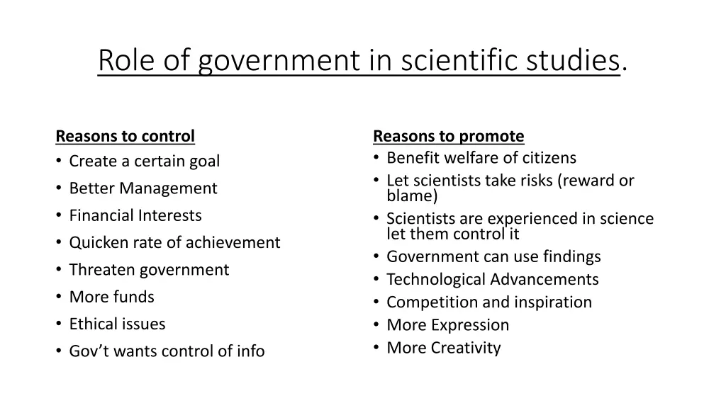role of government in scientific studies